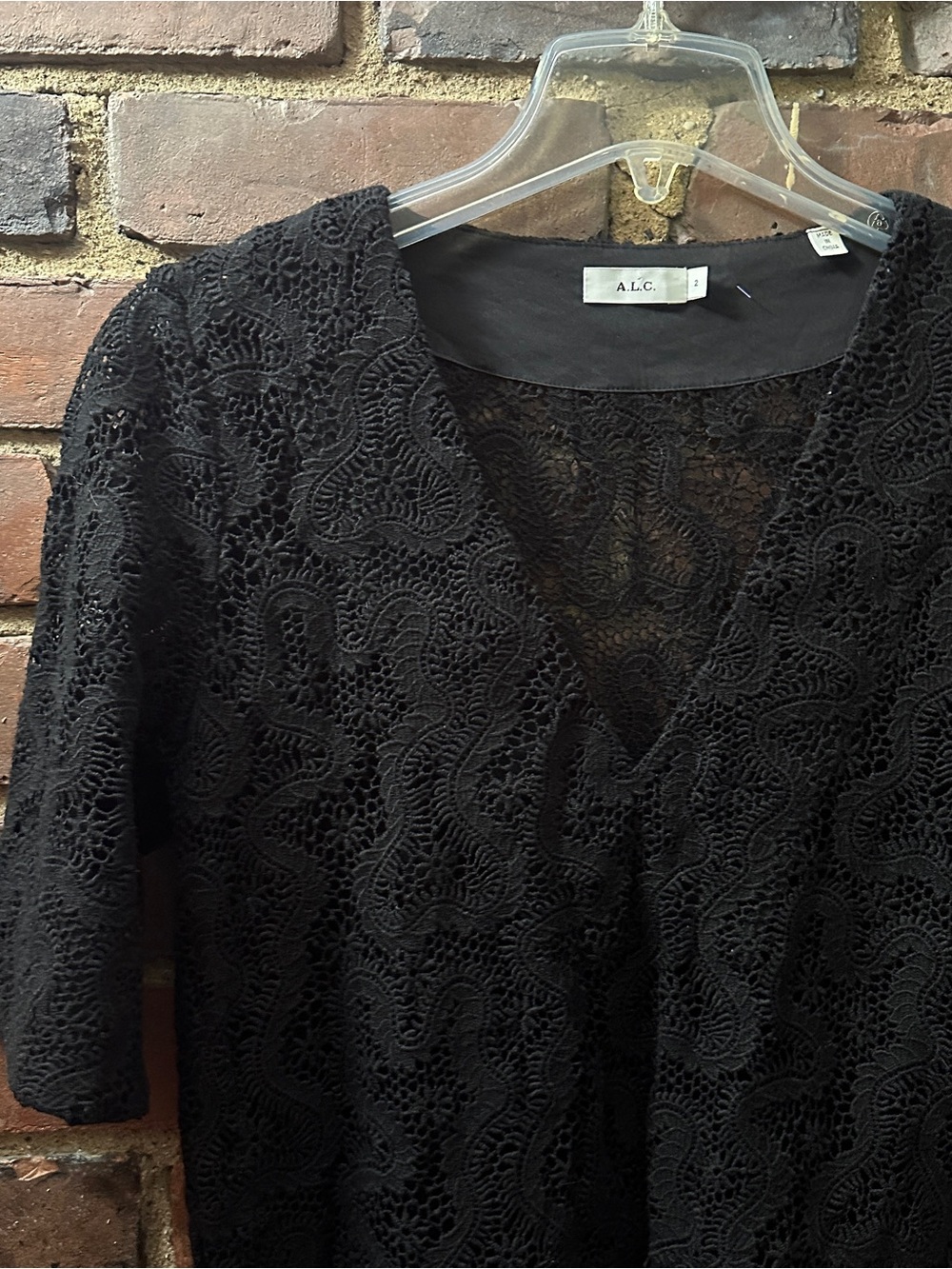 A.L.C. Virginia Cropped Abstract Lace Top V-neckline and short abstract lace